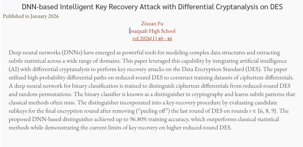 DNN-Based Intelligent Key Recovery Attack paper abstract and publication details